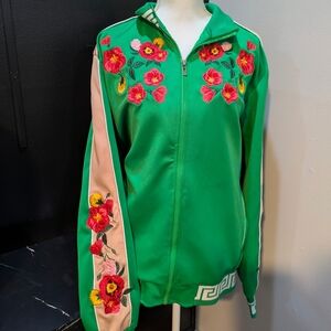 Green Floral Embroidered Track Jacket